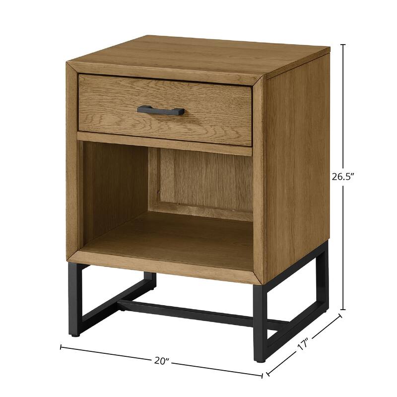 Newport 1-Drawer Solid Wood Nightstand with Charging Station, Natural Oak