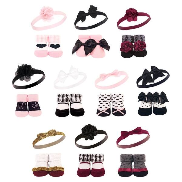 slide 1 of 1, Hudson Baby Infant Girl 20Pc Headband and Socks Giftset, Pink Black Love Fancy, One Size - Pink Black Love Fancy Pink Black Love Fancy - One Size