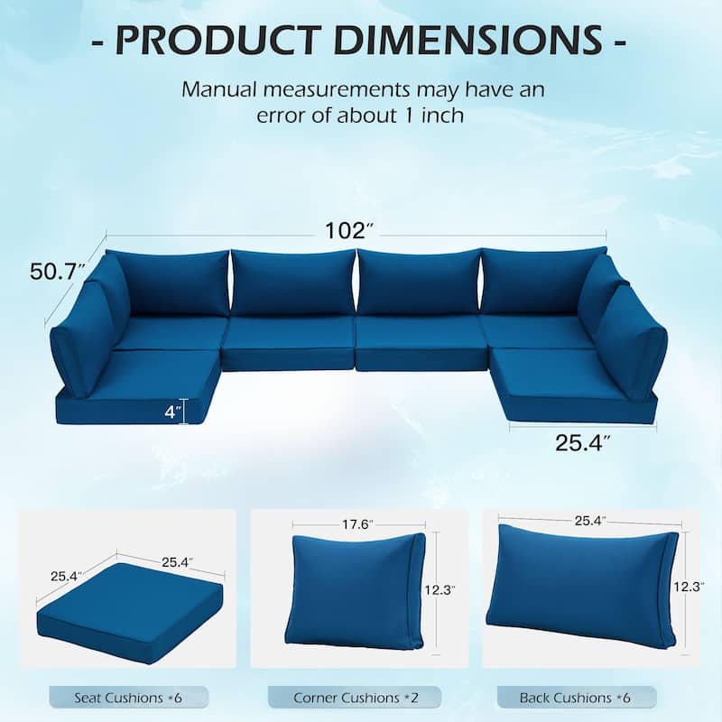 Outdoor Replacement Cushions for Patio Furniture, Waterproof & Non-Slip 4" Sofa Cushions, 6-Seat Conversation Sets, UV-Resistant