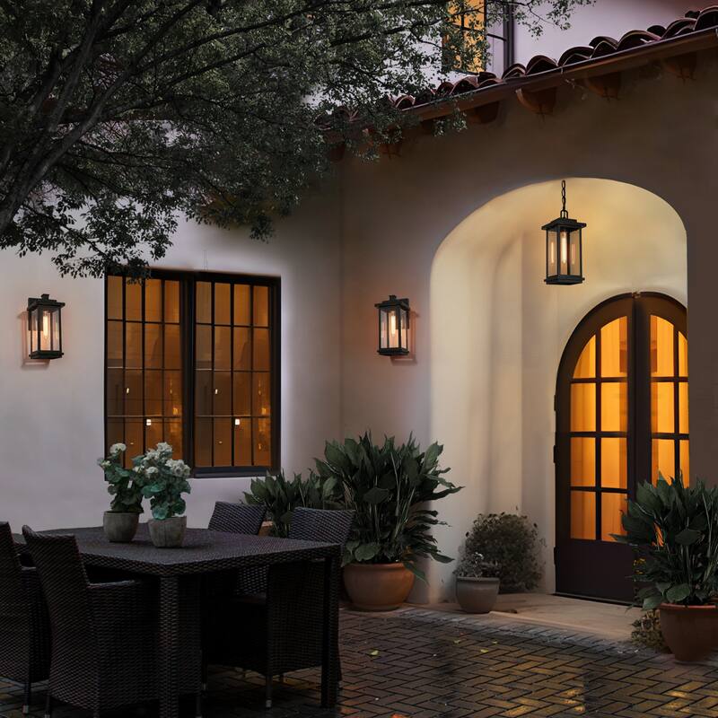Modern Farmhouse Black 1-light Patio Outdoor Wall Sconce - L6.7"X W9.1" X H11.8"