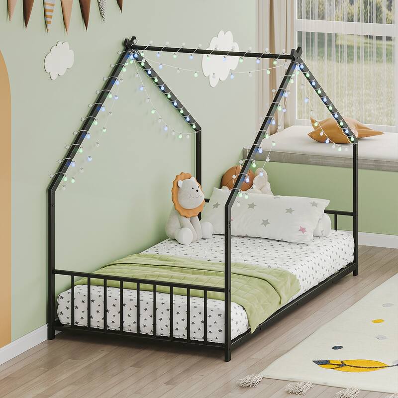Twin size children's bed frame with LED light strips