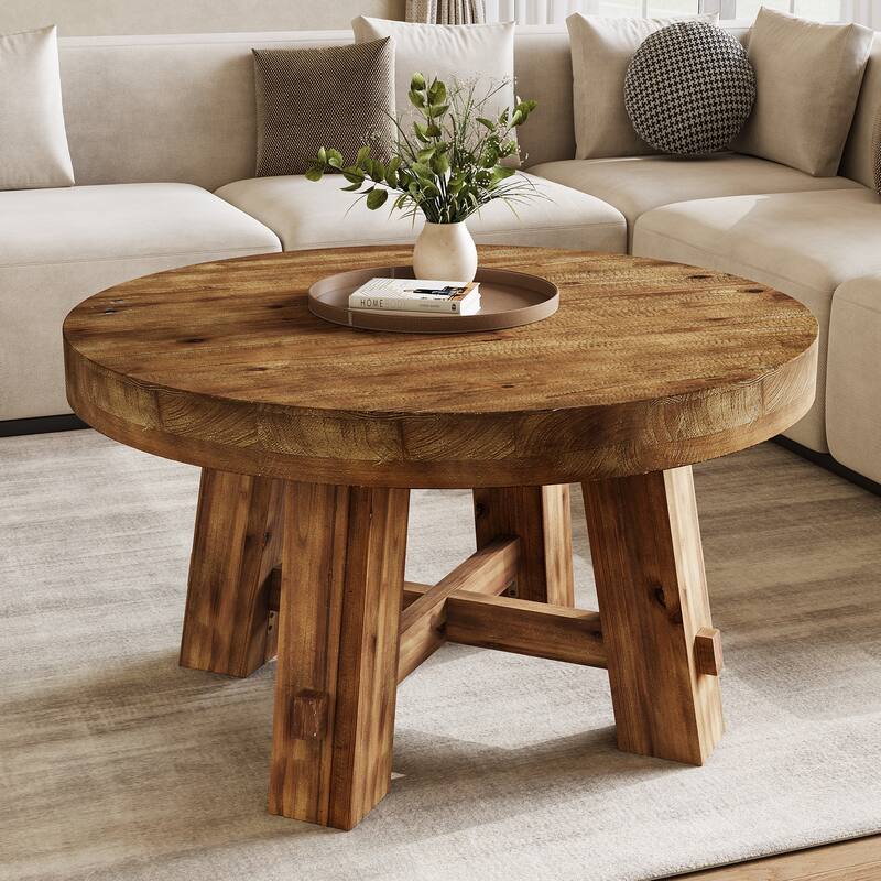 Solid Wood Round Coffee Table, 31.5-Inch Center Table