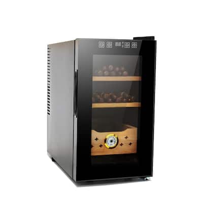Black 25L Cigar Humidor Electric Cooling Heating 150-Count Capacity - 19.40 x 10.20 x 17.70