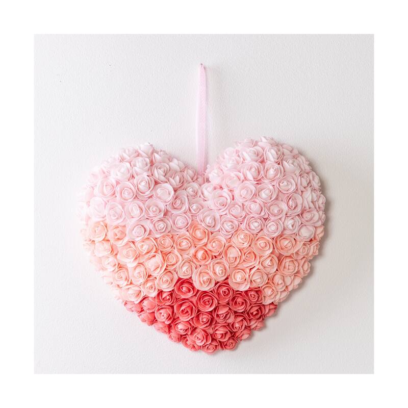 Transpac Foam 25 in. Pink Spring Rose Heart Shaped Wreath