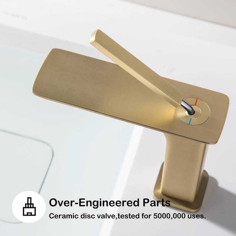 Modern Square Deck Mounted Single Hole Bathroom sink Faucet in Black