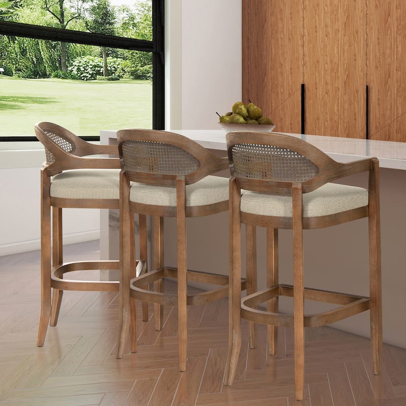 Americana Mid-Century Modern Rattan Cane Back Counter and Bar Stool