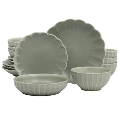 Gibson Elite Malibu Shore 16 Piece Scallop Stoneware Reactive Glaze (Service for 4) Ceramic Plates and Bowls Dinnerware Set