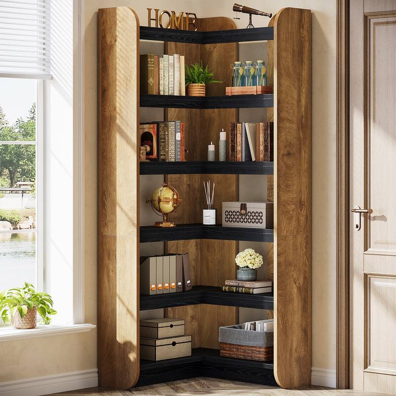 6-Tier Corner Bookshelf, 70.9-Inch Tall Wooden Bookcase