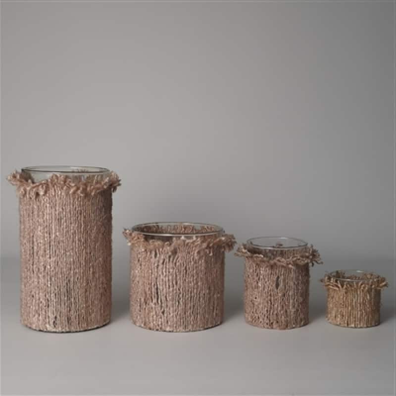 Vertical Textured Glass Votive Candle Holder - 6" - Brown
