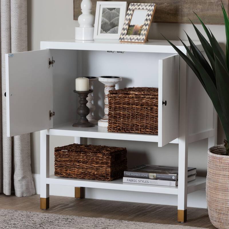 Aiden Fluted Sideboard - 2-Door Accent Storage Cabinet with Open Shelf and Raised Legs, Compact Entryway or Dining Room Cabinet
