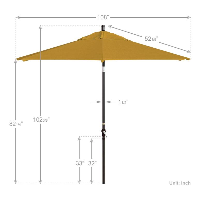 California Umbrella 9' Sunset Series Patio Umbrella Bronze Aluminum Frame and Ribs, Crank Lift Auto Tilt, Sunbrella Cilantro