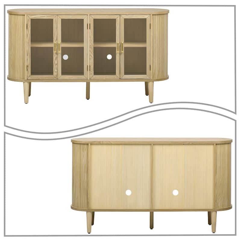 Classic Farmhouse Style Four Glass Door Wooden Sideboard with Cable Management Holes