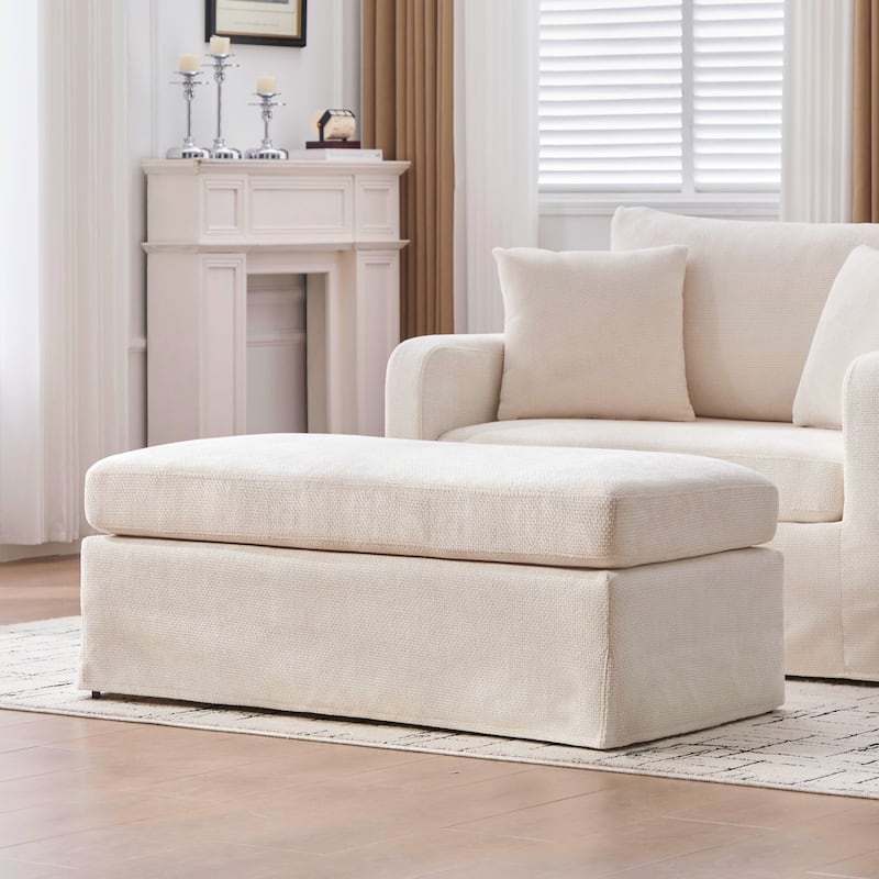 Morden Accent Chair with Ottoman, Chenille Living Room Side Chair, Single Sofa Armchair with Bolster Pillows