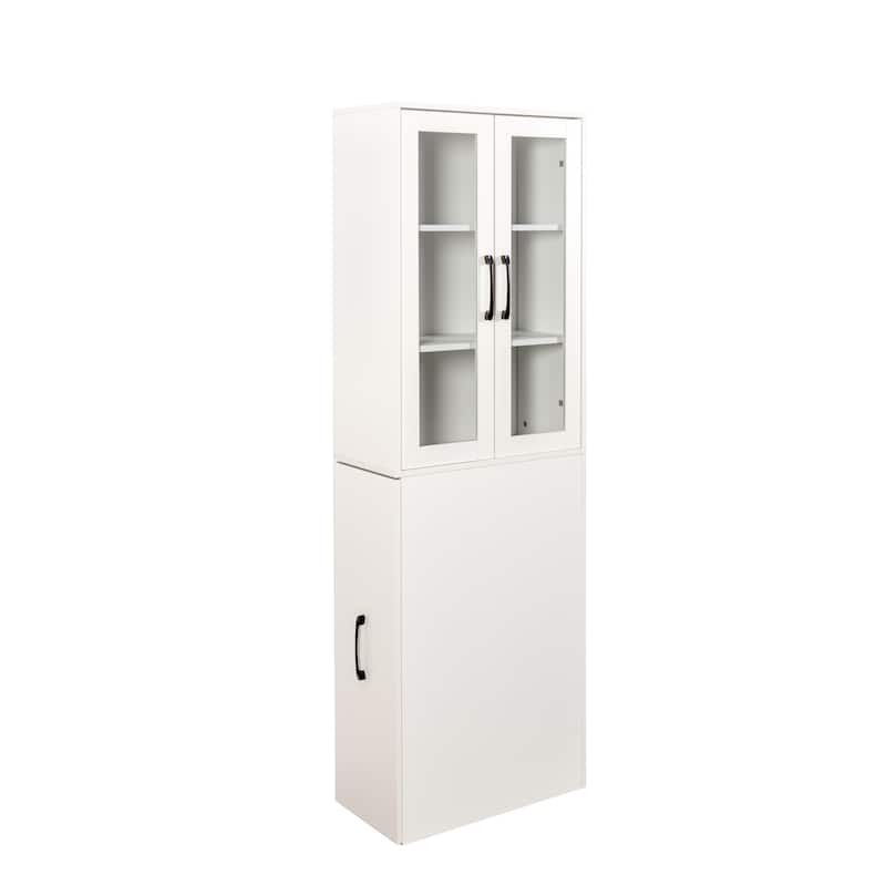 70.87" H Display Storage Cabinet , 4 Tier multi-functional pull-out multi-tier storage shelf & 2 Glass Doors