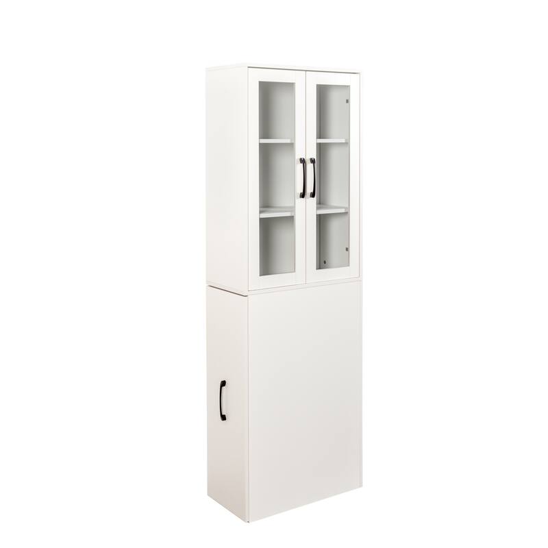 70.87"H Display Storage Cabinet, 4 Tier Pull-out Storage Shelf & 2 Glass Doors