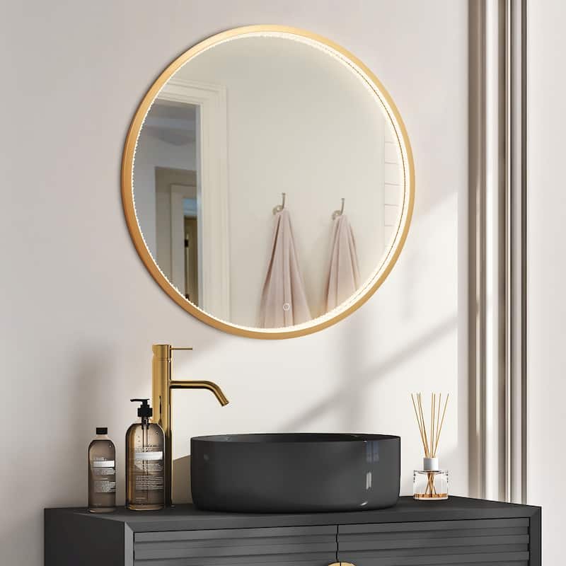 Luxury LED Wall Mirror Dimmable Bathroom Vanity Anti-fog Mirror - Black/Dark Gold - 36'' H X 2'' W