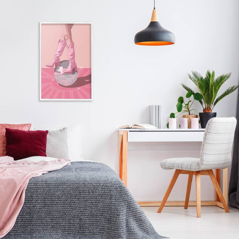 Stupell Pink Disco Cowgirl Balancing Framed Giclee Art Design By LSR Design Studio