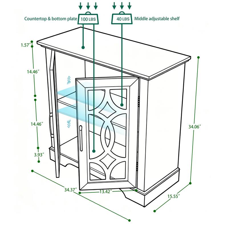 Sideboard Cabinet with Clear Tempered Glass Doors, Storage Cabinet with Adjustable Shelf, Large Capacity Wooden Accent Cabinet