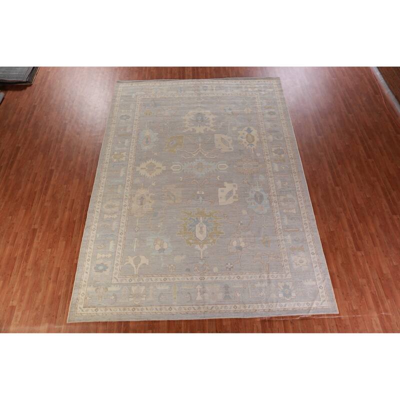 Hand Knotted Oriental 100% Wool Carpet Transitional All-Over Greys & Charcoal Oushak Area Rug - 14' 0'' X 10' 2''