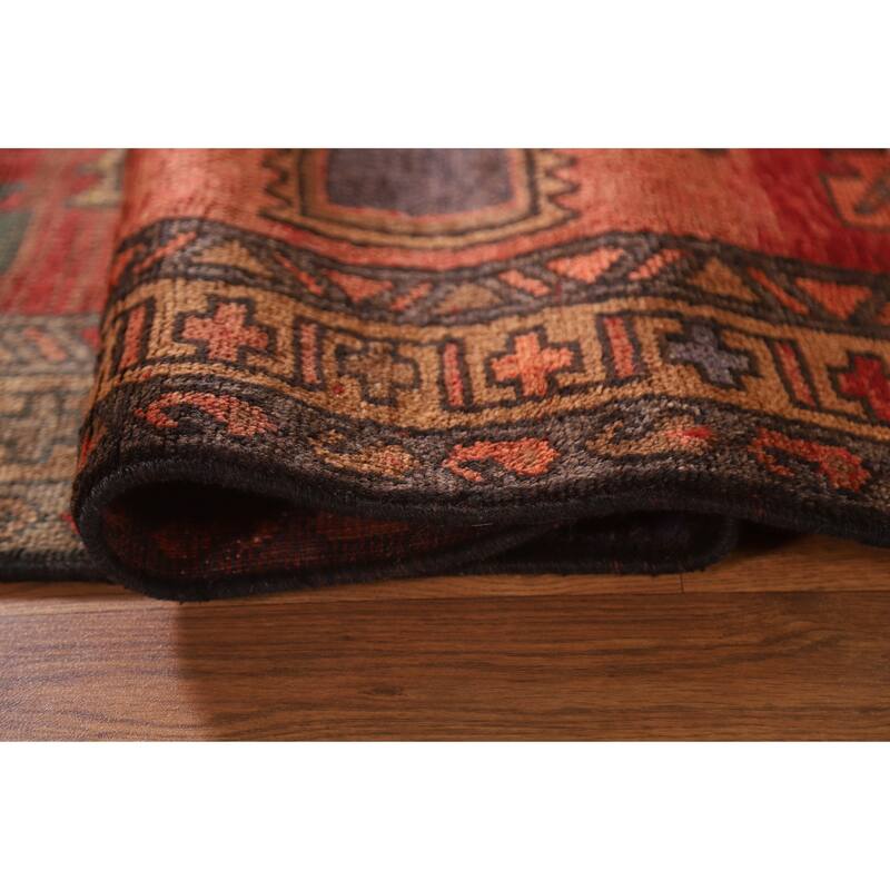 Hamedan Persian Vintage Runner Rug Handmade Wool Carpet - 3'8"x 9'5"