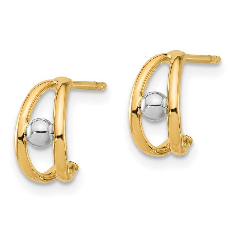Curata 14k Two Tone Gold Polished J hoop Post Earrings - 10.5x5.75mm