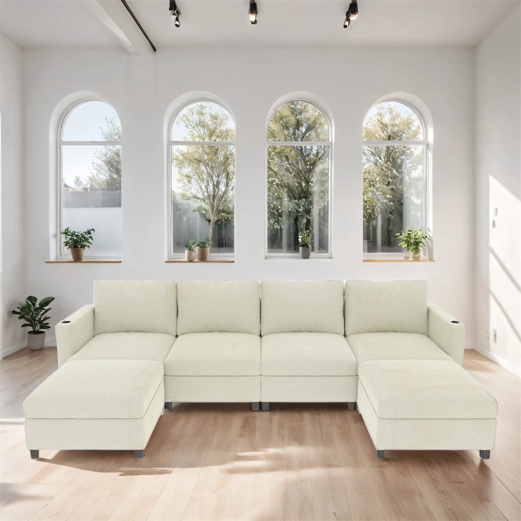 123" U-Shape Modular Sectional Couch with Storage Function, Ottoman