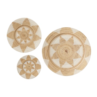 Rattan Plate Handmade Woven Floral Basket Home Wall Decor - Set of 3 Light Brown or Brown - Roche River Decor