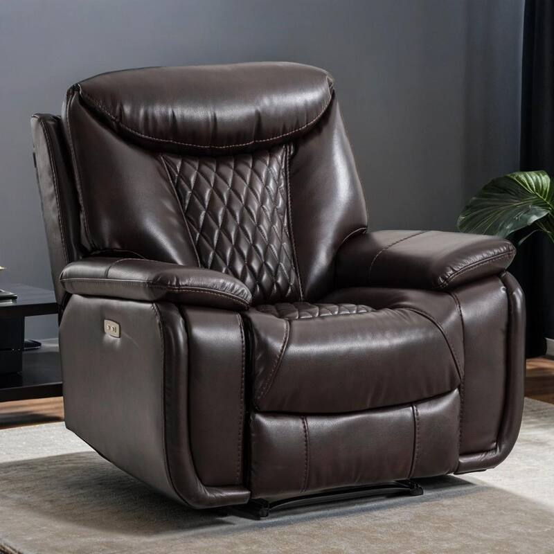 Ebello Leather Electric Power Recliner with Comfortable Footrest for Living Room - DarkBrown