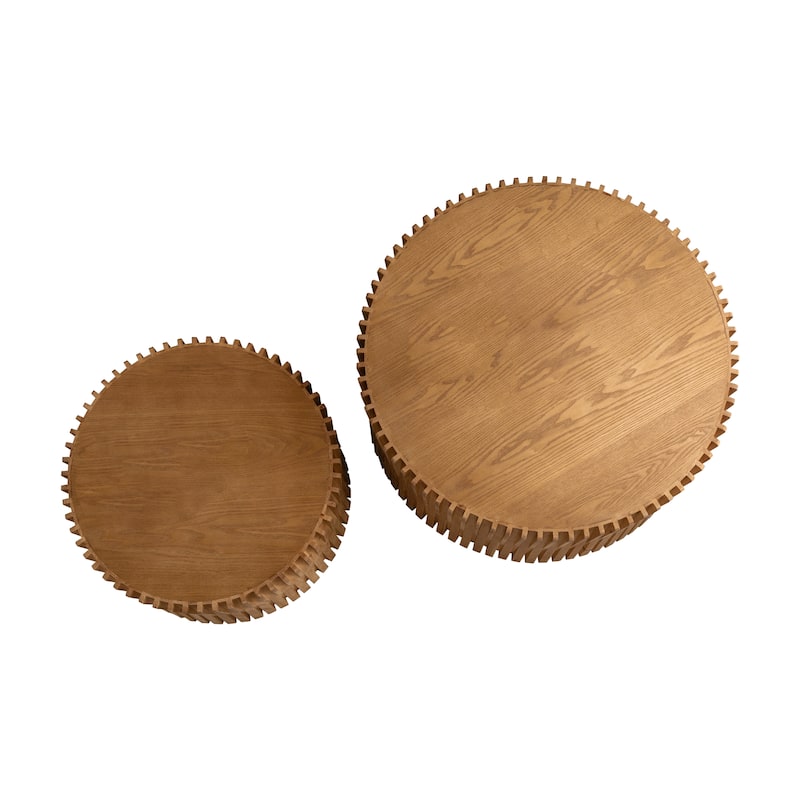 GDFStudio Kaelvin Vintage Round Nesting Coffee Table Set with Fir Wood Relief