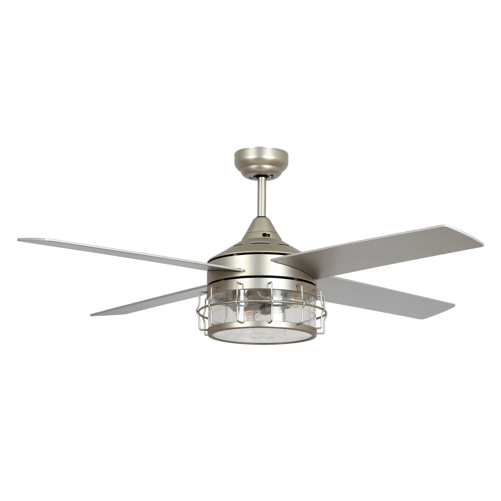52-inch Modern Satin Nickel 4-blade Glass Shade Ceiling Fan with Remote  52 Inches On Sale Bed Bath  Beyond 33337253