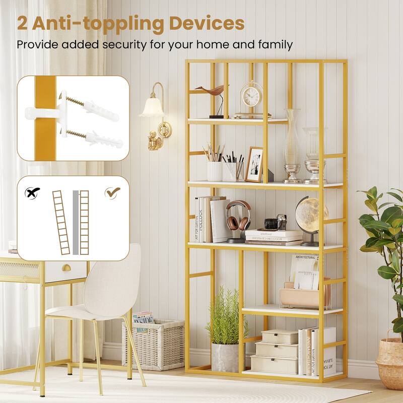 Gymax 71'' 5 Tier Tall Bookshelf w/Open Storage Shelves Metal Frame