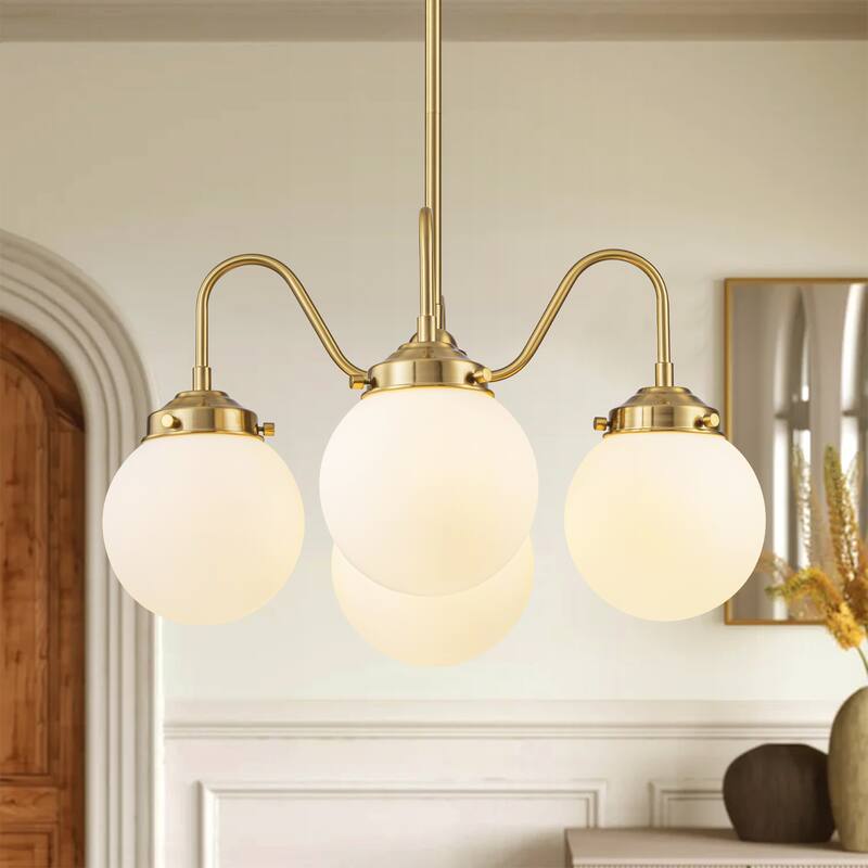 5-Light Mid-Century Modern Brass-Tone & Frosted Glass Chandelier for Living Room - 5 Light - 5 Light - Gold