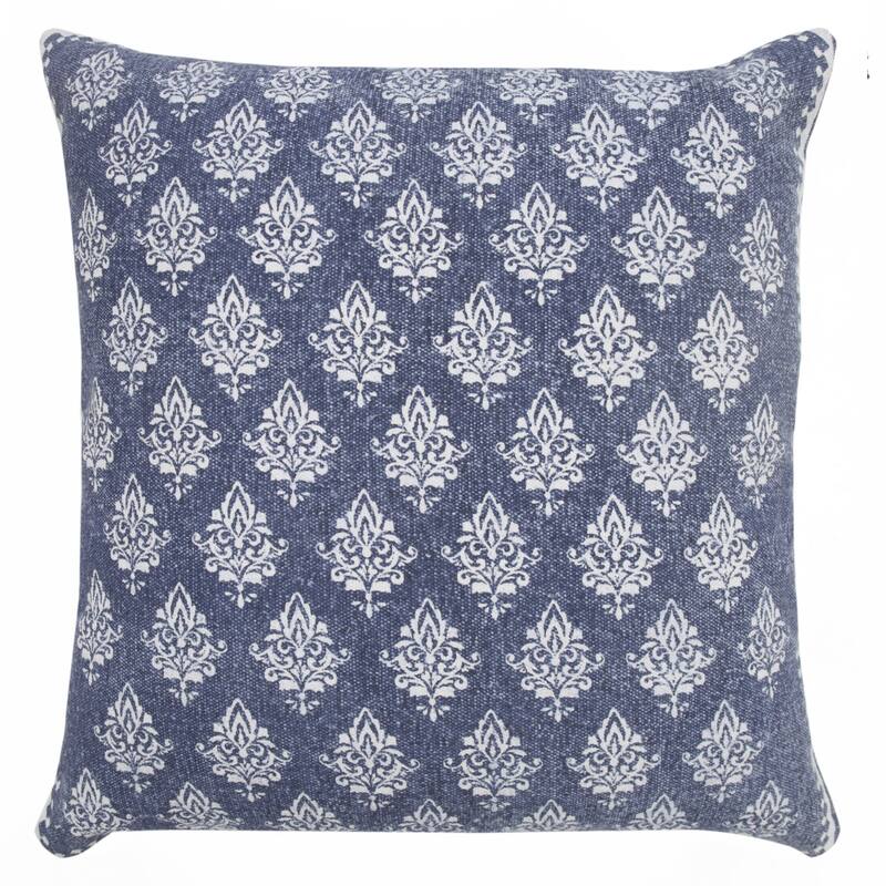 Handwoven Damask Square Throw Pillows - 20" - Blue and White - Set of 2