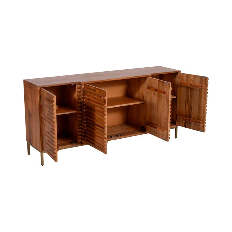 Sagebrook Home Modern Neutral Midcentury Slat 2 Door Cabinet, Mango Brown, Rectangle