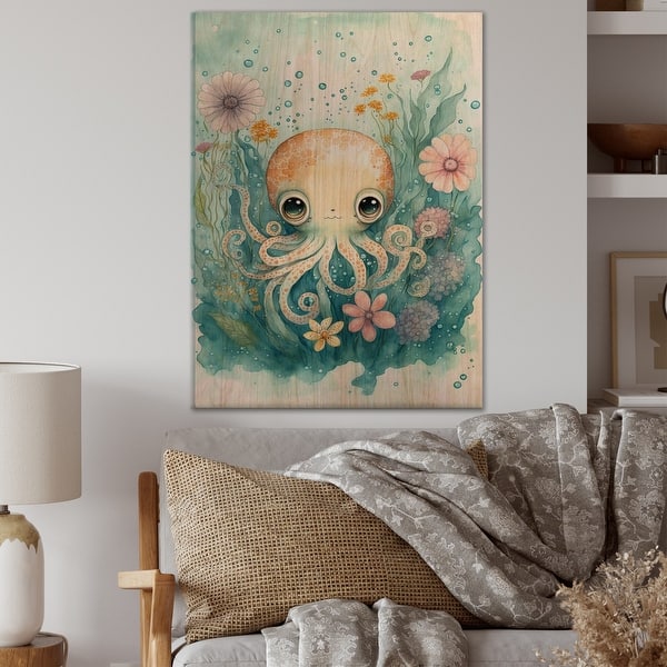 Designart 'Cute Little Baby Octopus Surrounded By Flowers II