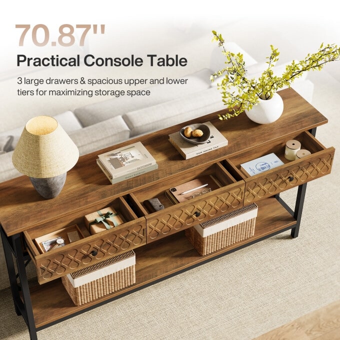 70.86-Inch Narrow Console Sofa Table, Long Entryway Table with Drawers