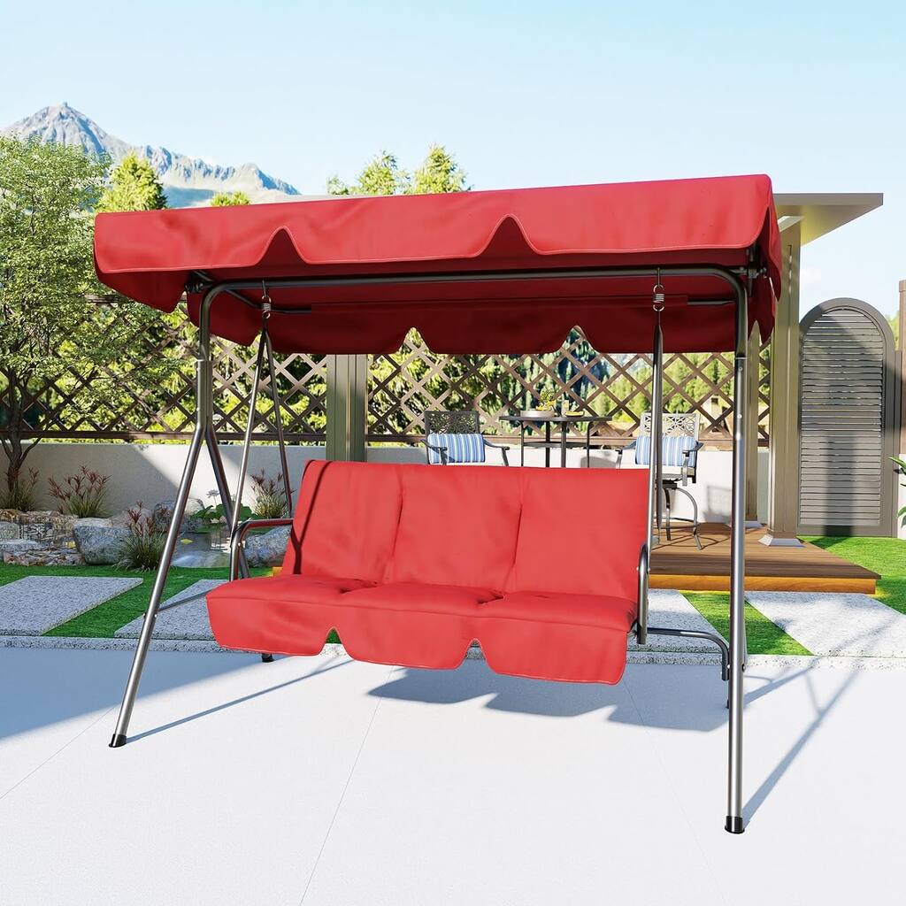 3 Seater Outdoor Swing Chair With Adjustable Canopy for Porch