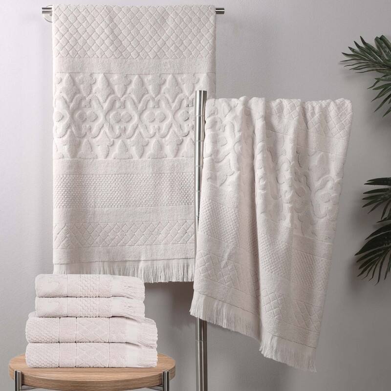 Superior Rolla Cotton Geometric Jacquard Plush Soft 6 Piece Towel Set