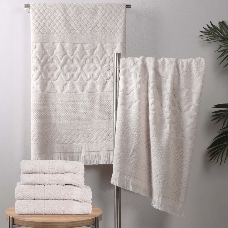 Superior Rolla Cotton Geometric Jacquard Plush Soft 6 Piece Towel Set