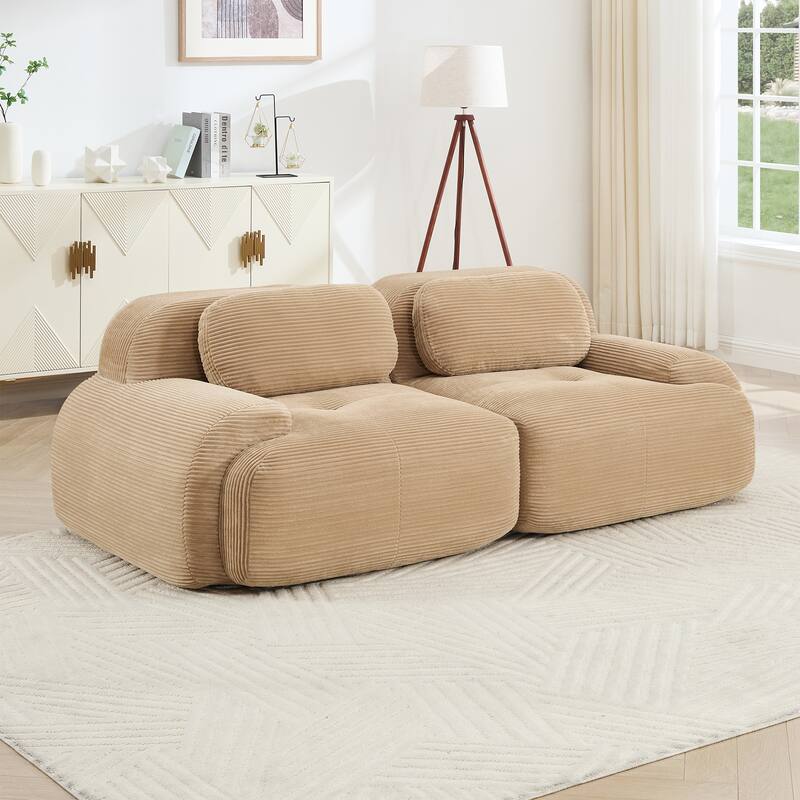 Rossetta Simplified Anti-Slip Style Premium Corduroy Fabric Modular Loveseat Sofa with Curved Armrests