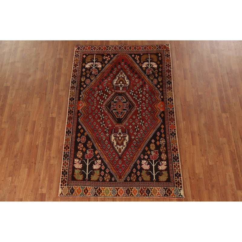 Vegetable Dye Shiraz Persian Vintage Rug Hand-knotted Wool Carpet - 4'7"x 7'5"