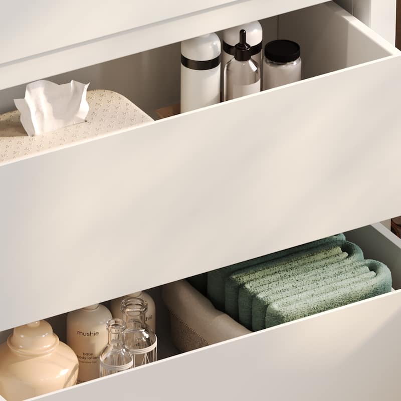 30" Freestanding Bathroom Vanity with Ceramic Sink - 2 Full-Extension Drawers, Soft-Close Slides & 45° Handle-Free Design