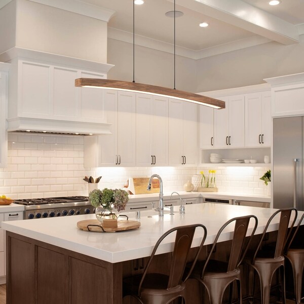 Rustic Wooden Dimmable Integrated LED Linear Chandelier Adjustable Kitchen Island Lights W 39.4 Bed Bath Beyond 40499846