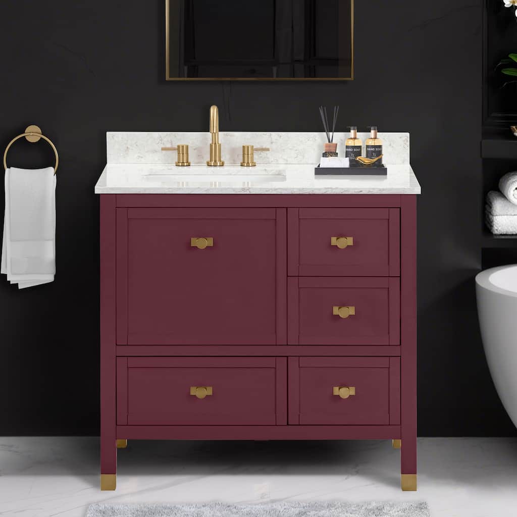 Alana Bathroom Vanity in Burgundy Red with Alluring Quartz Top
