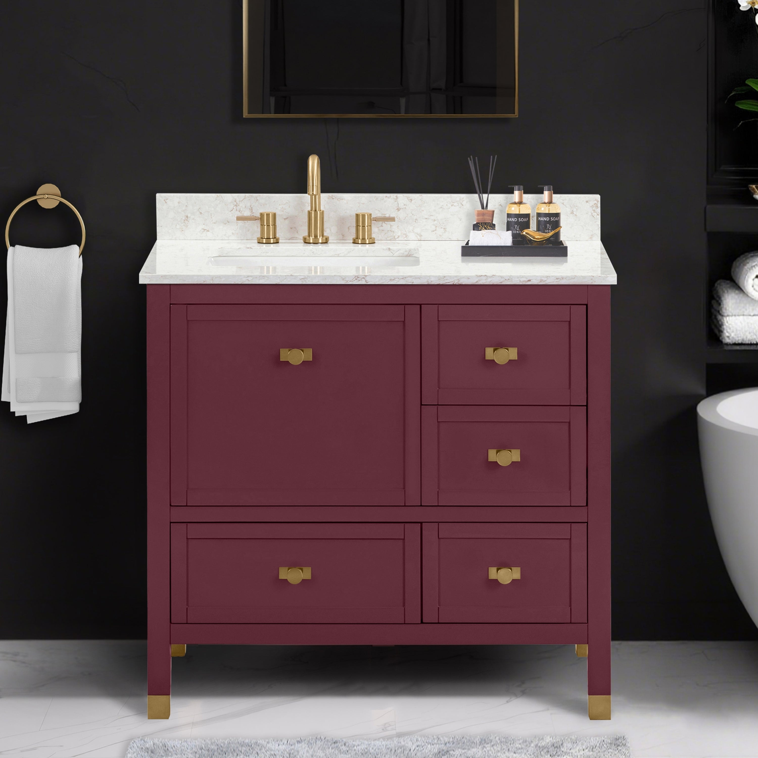 Avanity Alana Bathroom Vanity in Burgundy Red with Alluring Quartz Top