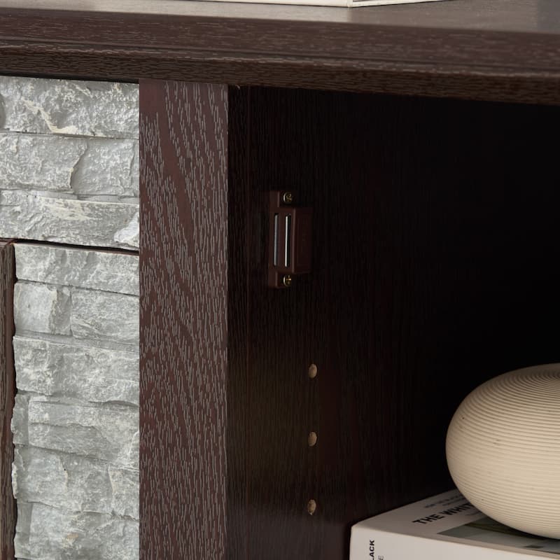 58" Modern TV Stand with 2-Door Storage, Faux Stone Media Console Cabinet, Cherry Large Entertainment Center for Living Room