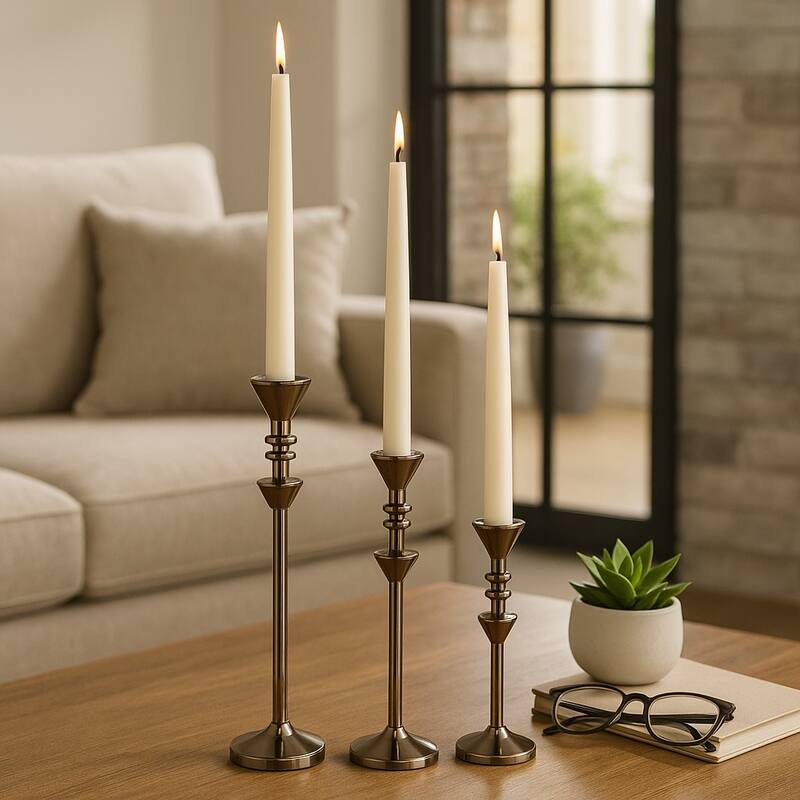 Metal Candle Sticks Sleek Modern Design Home Decor - 10/13/16" Bronze - 3.75" x 3.75" x 15.5"