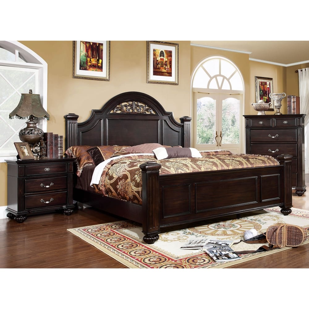 Vame Traditional Walnut Solid Wood 3-Piece Poster Bedroom Set by Furniture of America