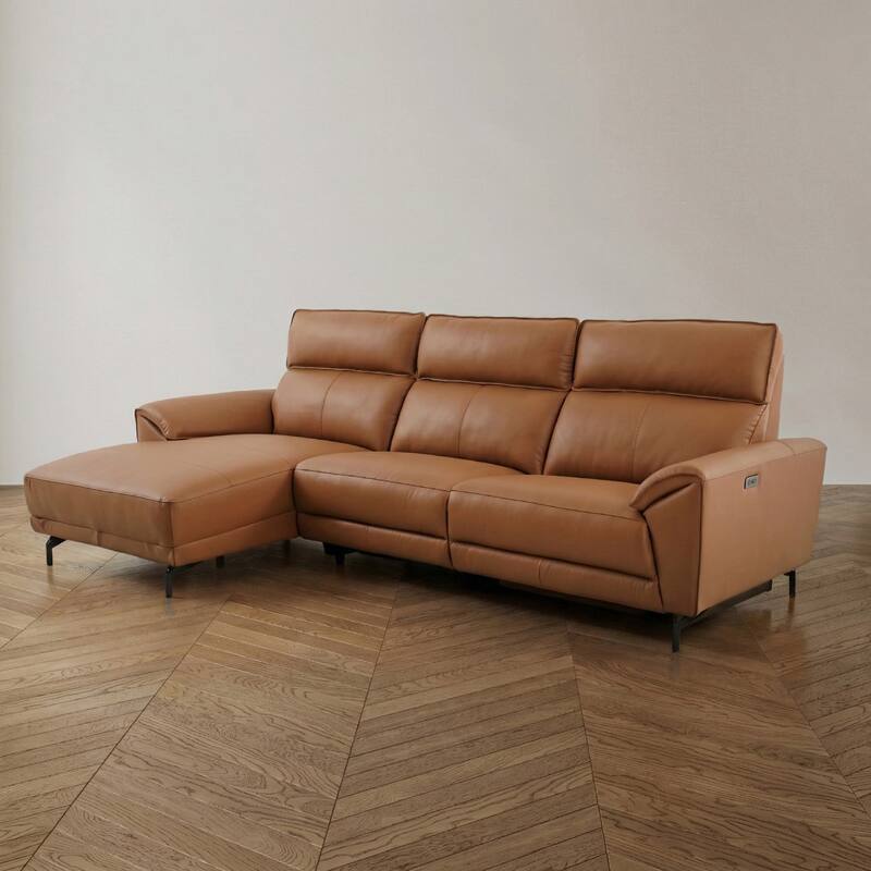 Furniture of America Fynae Modern Leather L-Shaped Sectional Recliner with Chaise and USB Ports - Brown Clay - Left Facing