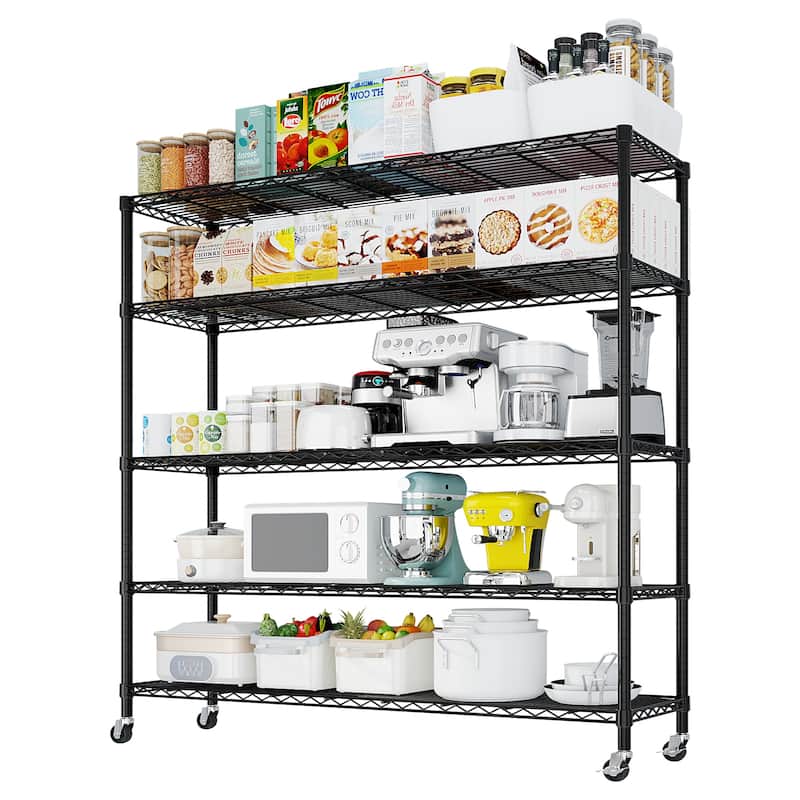 5-Tier Black Steel Wire Adjustable Height Storage Shelves Rack for Tools and Equipment - 59.06” x 17.72” x 74.02" (L x W x H)